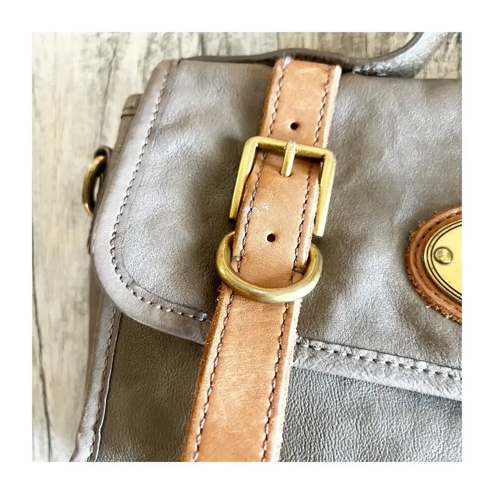 FOSSIL Long Live Taupe Leather Turn Lock Closure Crossbody Bag No Strap Vintage